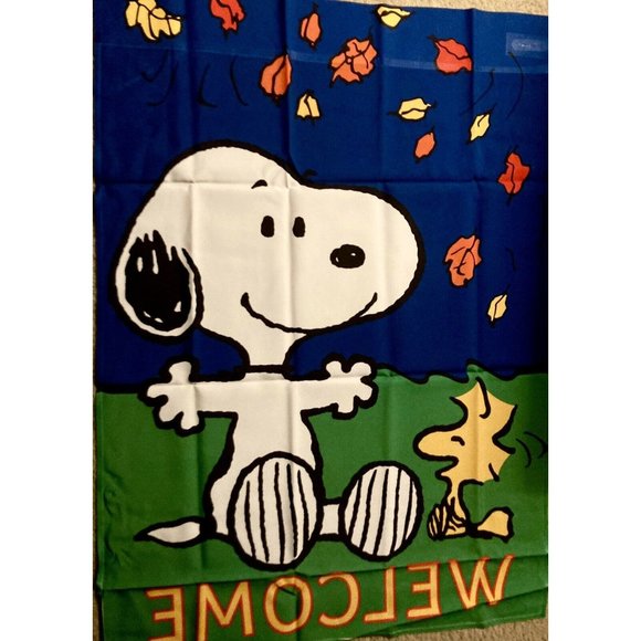 Snoopy Peanuts WELCOME ! Large Standard size House Flag 28" x 40" Woodstock! NIP - Picture 2 of 2